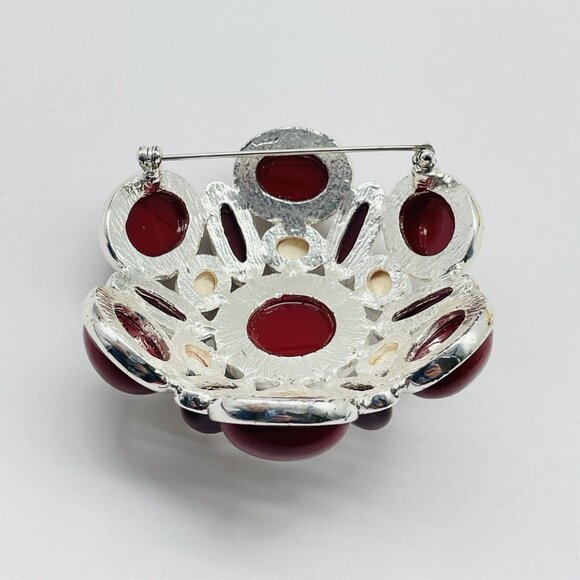 Vintage Red Cabochon Statement Brooch Gold Tone - Picture 6 of 8